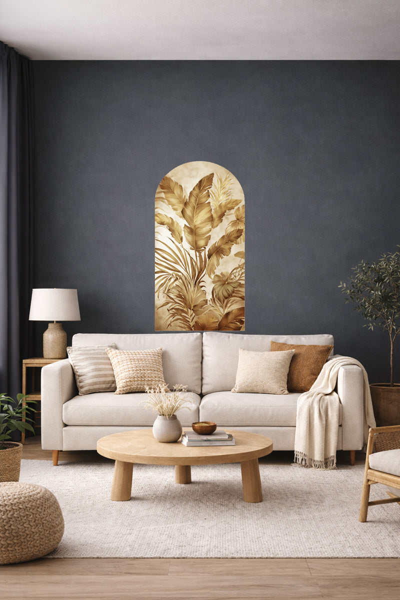 Soft Renk Oval Tropikal Yapraklar Arch Duvar Sticker Seti