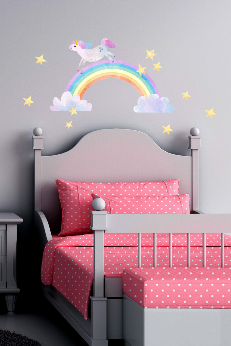 Gökkuşağı ve Unicorn Temalı Duvar Sticker Seti
