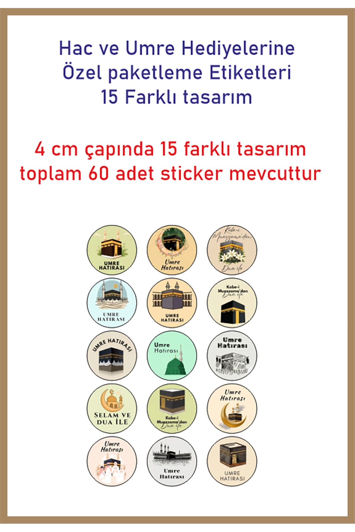 Hac ve Umre Hediyelerine Özel Paketleme Etiketi (4cm) Çıkartma Etiketi, Ambalaj Etiketi