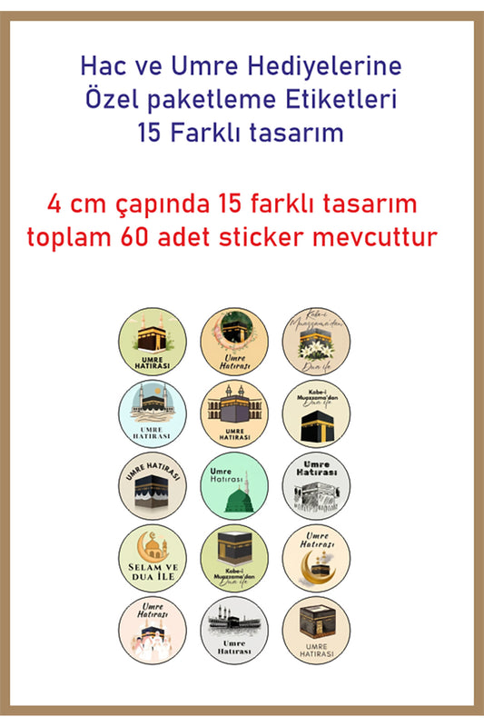 Hac ve Umre Hediyelerine Özel Paketleme Etiketi (4cm) Çıkartma Etiketi, Ambalaj Etiketi