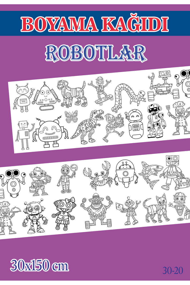 1,5 mt Robotlar Tema Çocuk Aktivite Dev Boyama Kağıdı