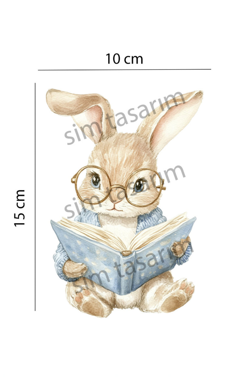 - Priz - Mavi Kitap Okuyan Tavşan Dekoratif Priz Duvar Sticker