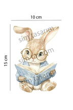 - Priz - Mavi Kitap Okuyan Tavşan Dekoratif Priz Duvar Sticker
