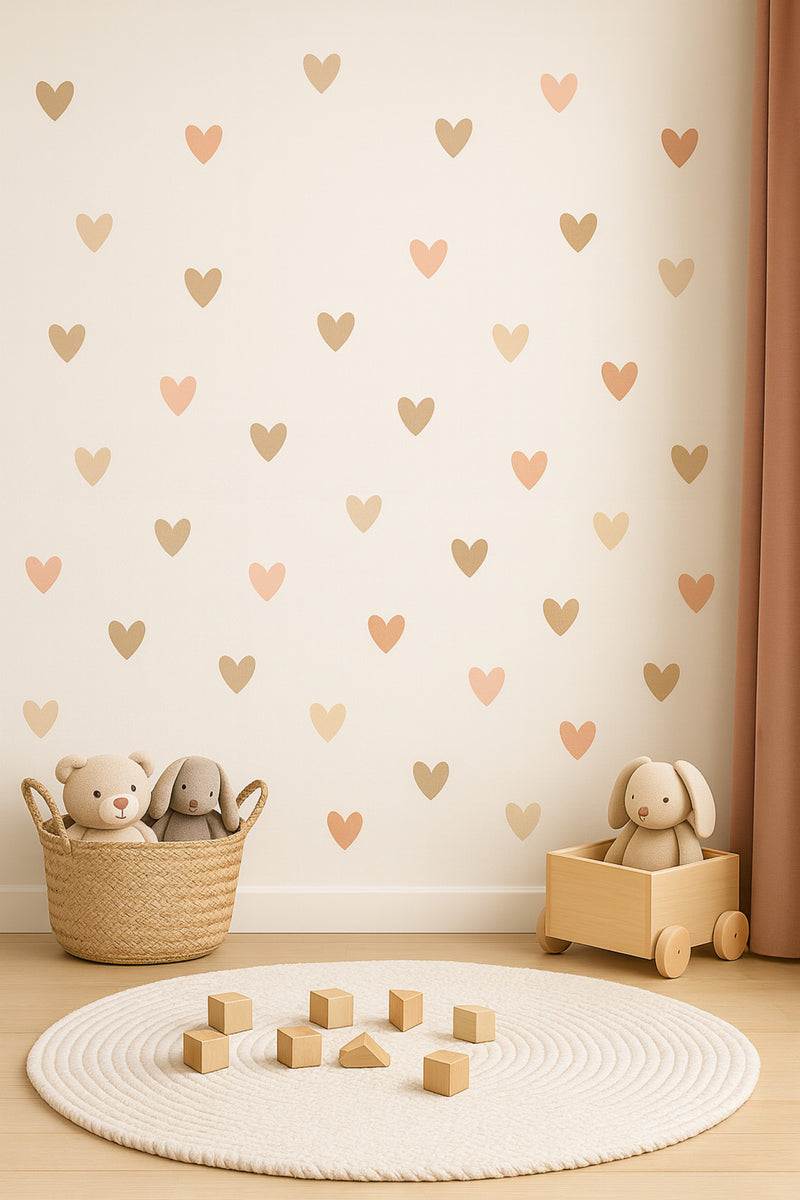 Boho Asimetrik Kalpler Çocuk Bebek Odası Duvar Sticker Seti - 195 Parça Kalp Sticker Seti