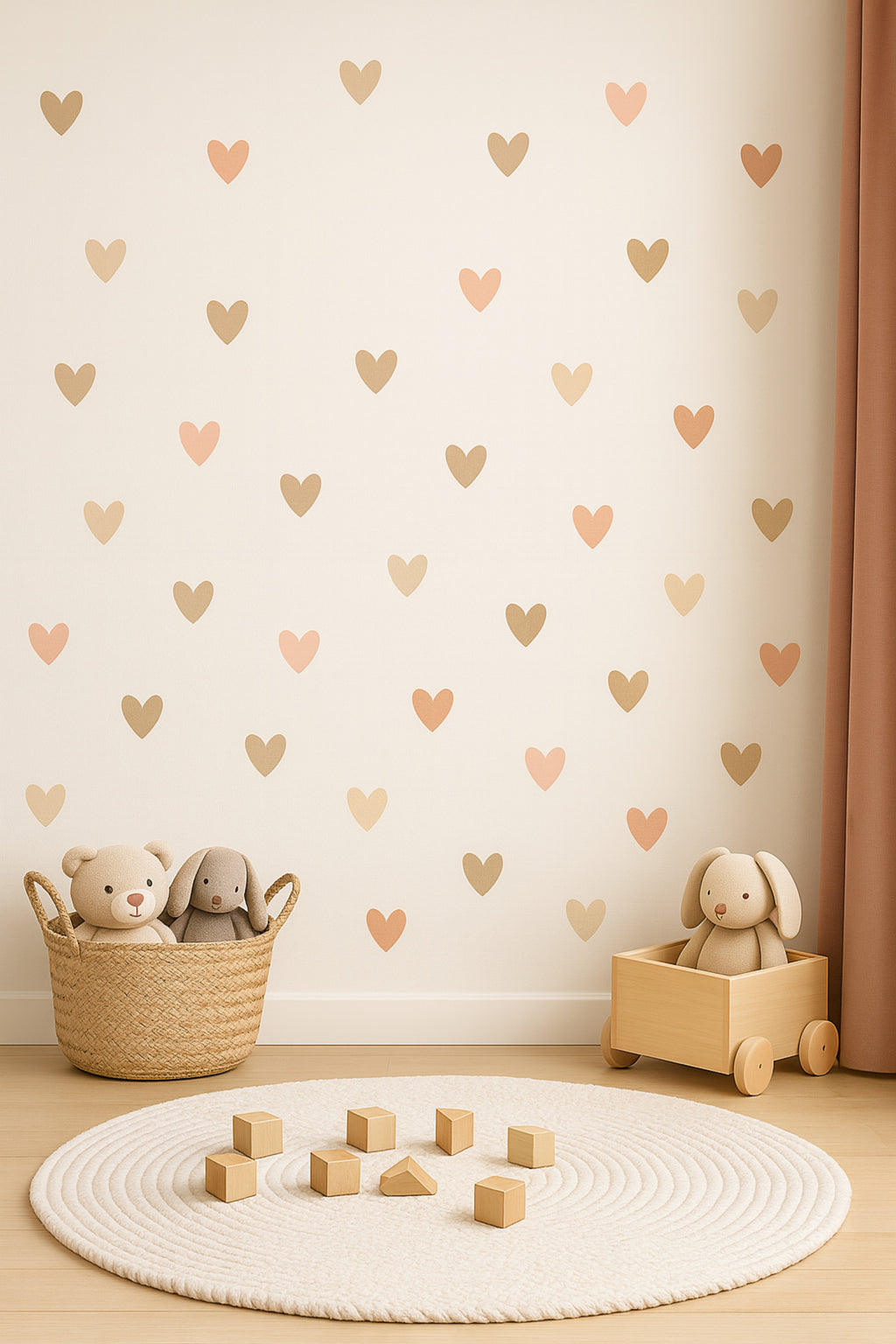 Boho Asimetrik Kalpler Çocuk Bebek Odası Duvar Sticker Seti - 195 Parça Kalp Sticker Seti