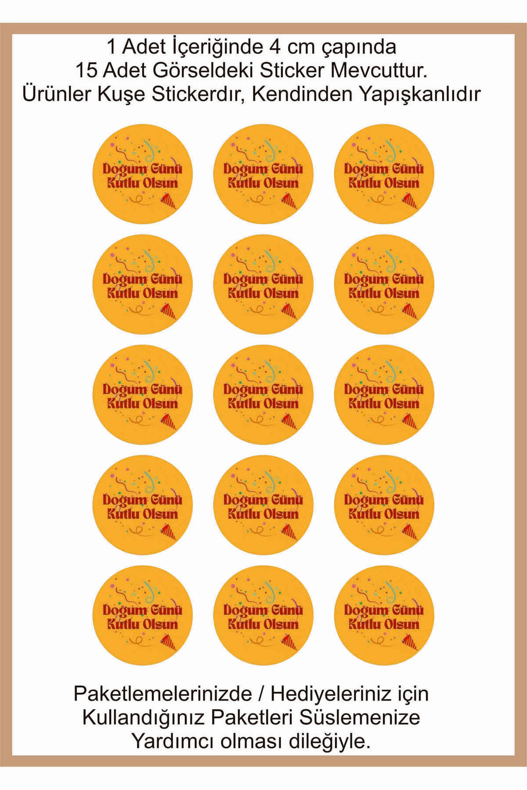 Doğum Günü tebrik sticker seti, 4x4 cm 15 adet Etiket seti