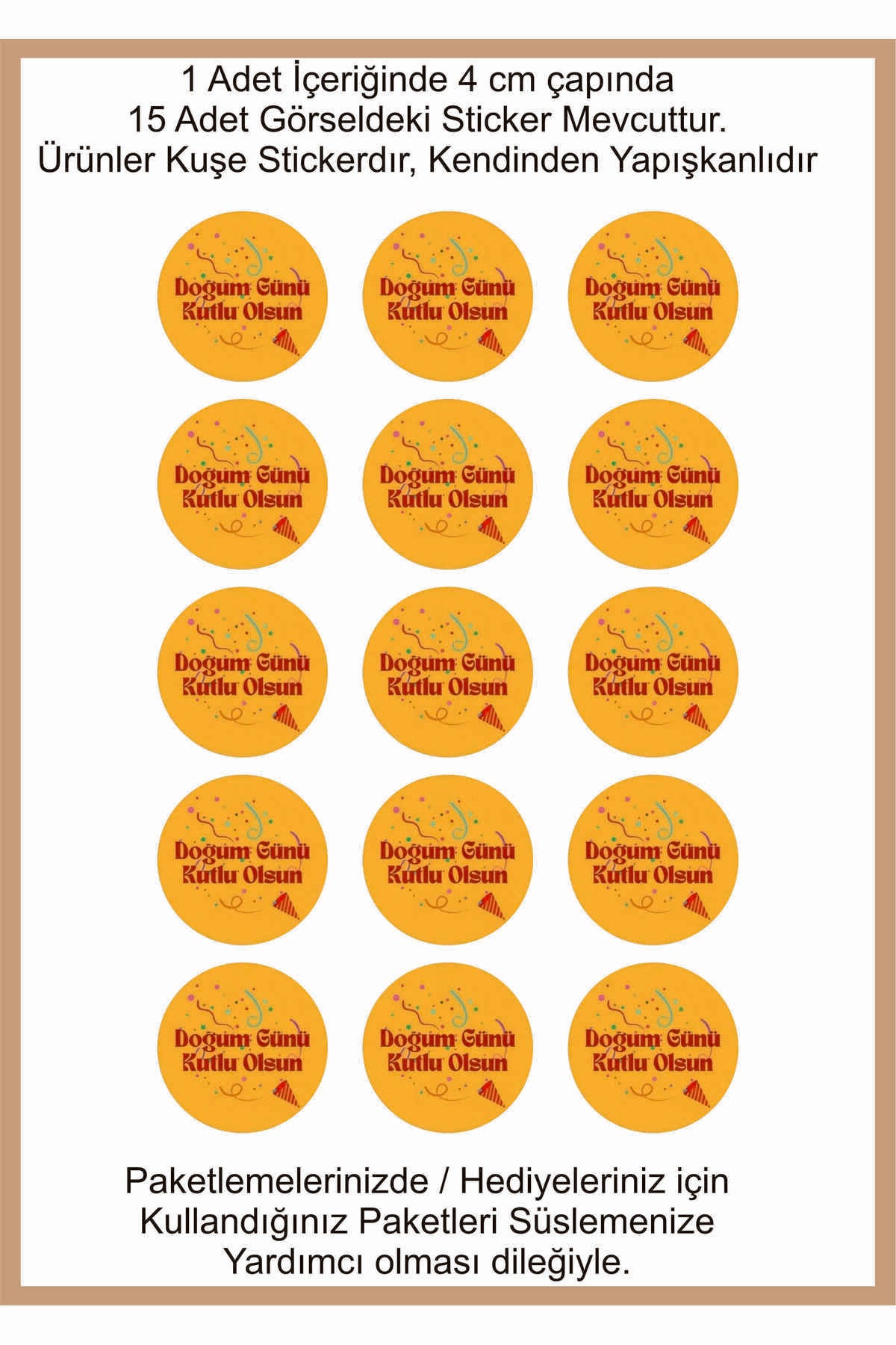 Doğum Günü tebrik sticker seti, 4x4 cm 15 adet Etiket seti