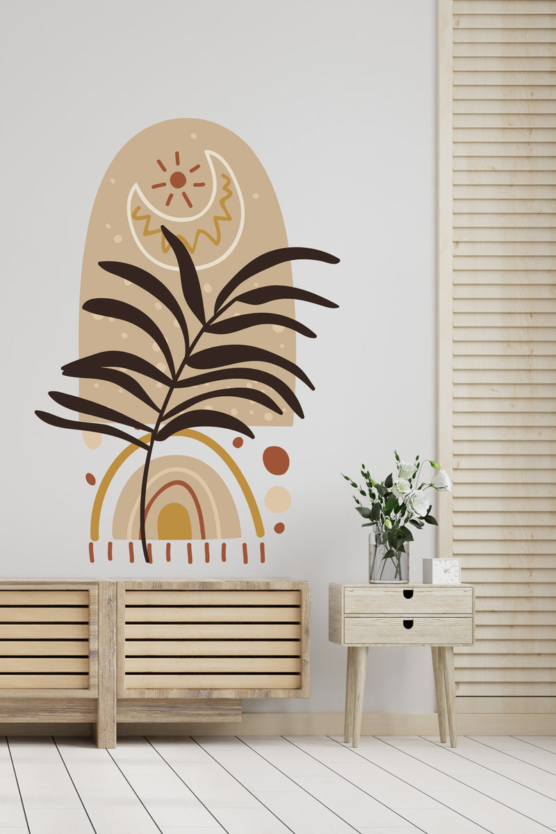 Boho 06 - Bohem Gökkuşağı Yapraklar Modern Dekoratif Duvar Sticker
