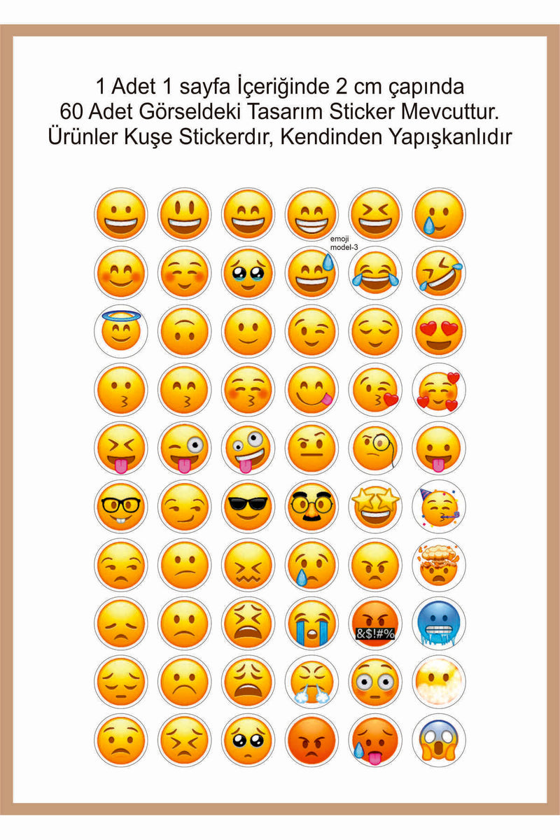 Karışık emoji, duygu ve yüz ifadesi sticker seti, 120 adet, 2 sayfa