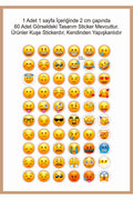 Karışık emoji, duygu ve yüz ifadesi sticker seti, 120 adet, 2 sayfa