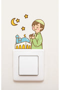 Priz - Ramazan Cami Dua Eden Çocuk ve Yıldızlar Dekoratif Duvar Sticker