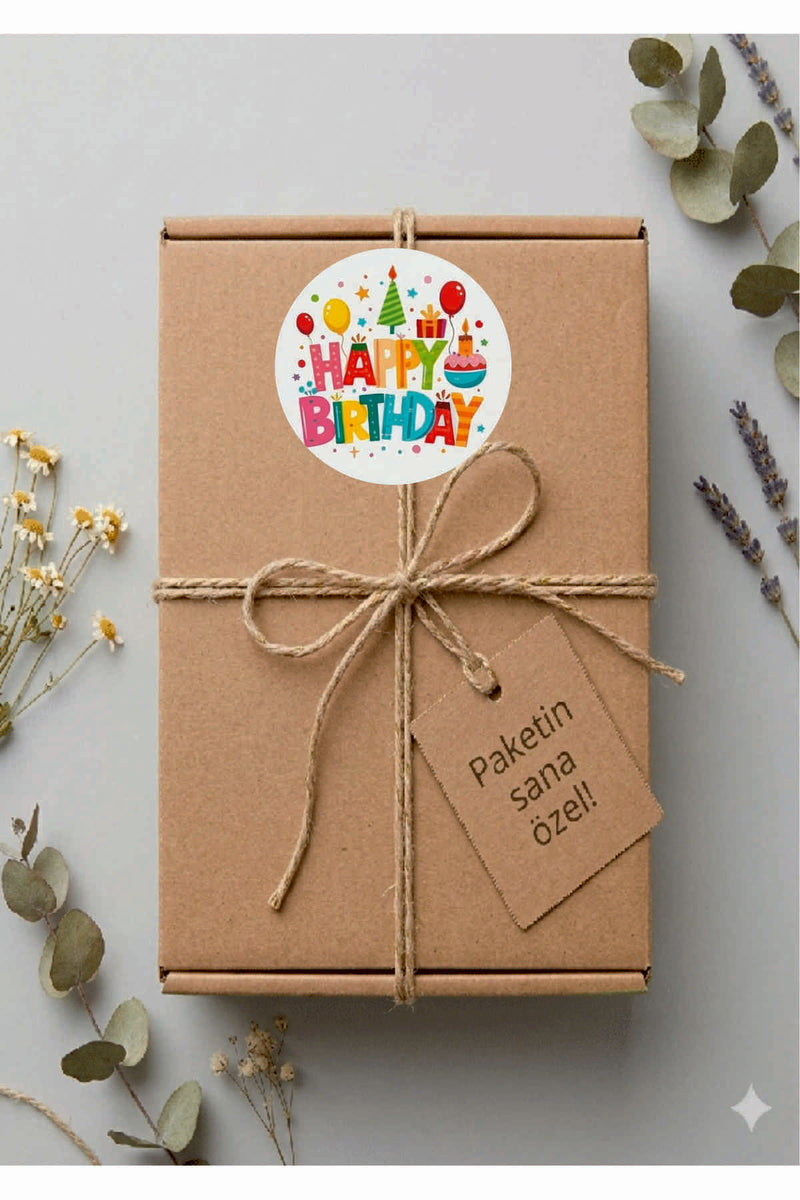 Doğum Günü tebrik sticker seti, 4x4 cm 15 adet Etiket seti