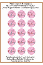 Doğum Günü tebrik sticker seti, 4x4 cm 15 adet Etiket seti