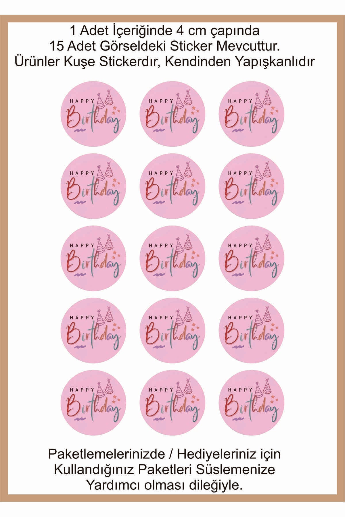 Doğum Günü tebrik sticker seti, 4x4 cm 15 adet Etiket seti