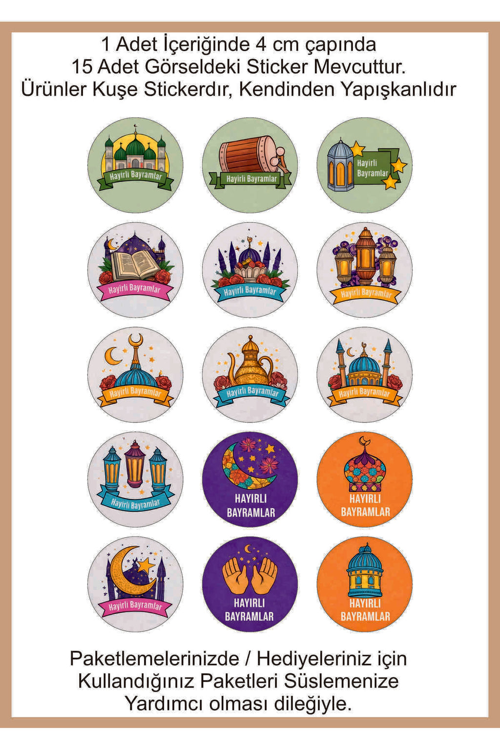 60 Adet islami Ramazan Bayramı Çocuklar Için Eğitici Öğretici Sticker Etiket Set - Ev,Okul,Kreş