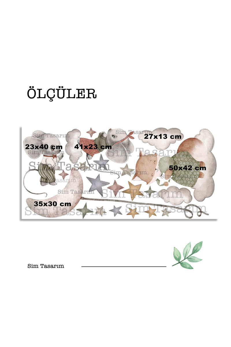 Pastel Sevimli Tilki ve Fare Kardeşler Çocuk Odası Duvar Sticker Seti