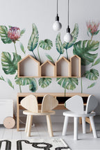 Soft Renk Tropikal Yapraklar Monstera Modern Dekorasyon Dekoratif Duvar Sticker
