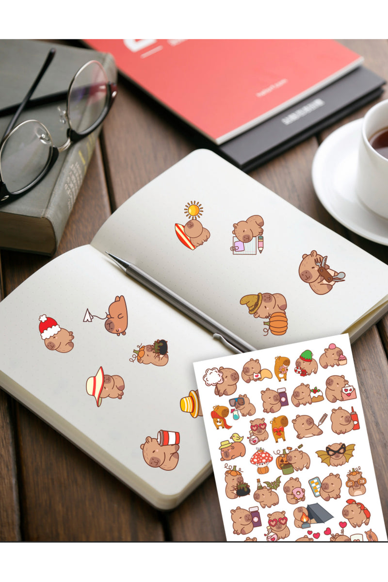 Capybara Kapibara Ajanda, Bullet Journal, Defter, Bisiklet Çıkartma Sticker - 116 adet