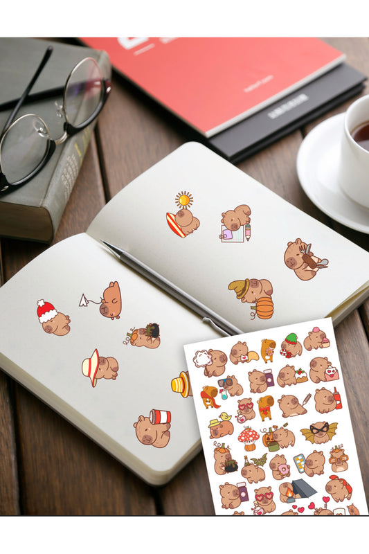 Capybara Kapibara Ajanda, Bullet Journal, Defter, Bisiklet Çıkartma Sticker - 116 adet