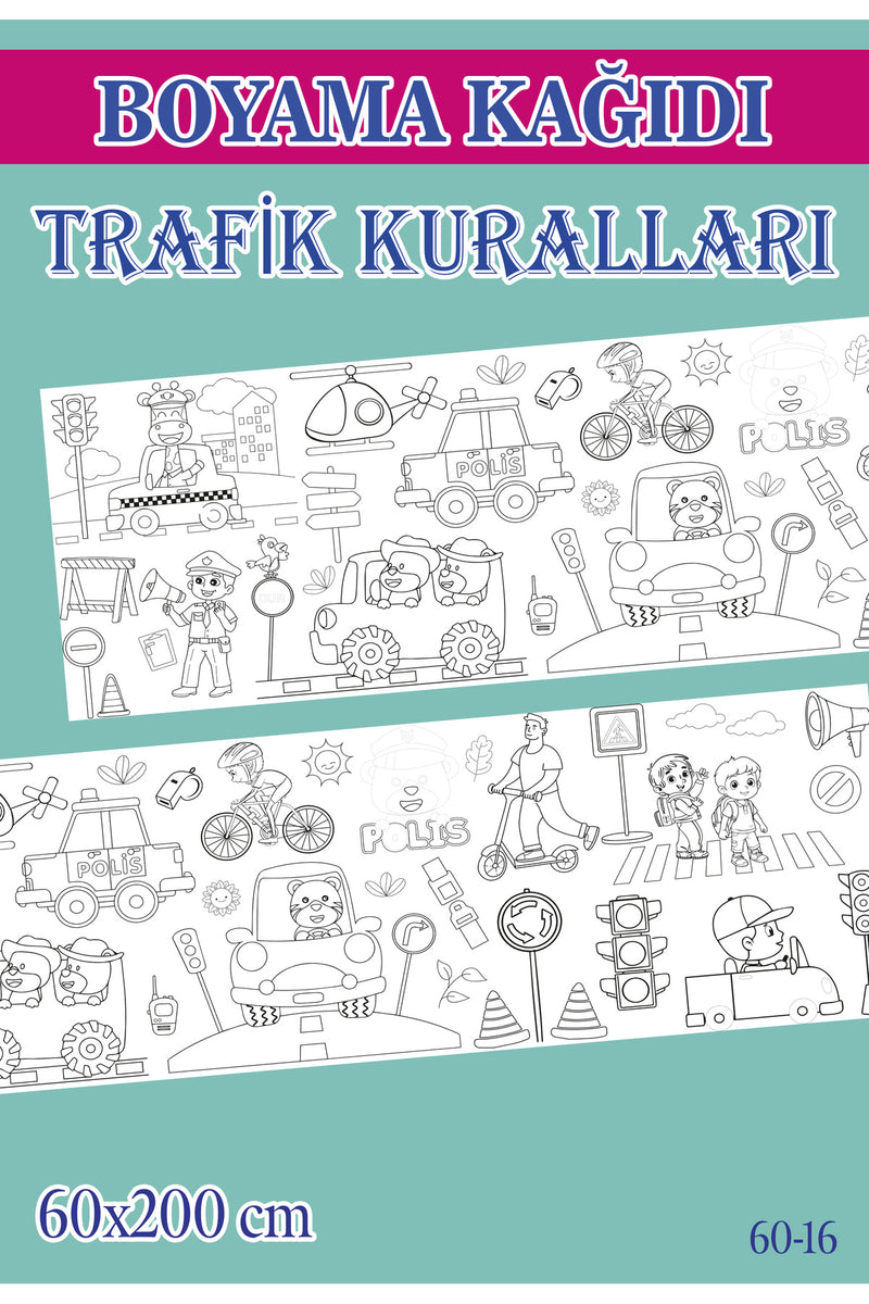 2 mt Trafik Kuralları Tema Çocuk Aktivite Dev Boyama Kağıdı