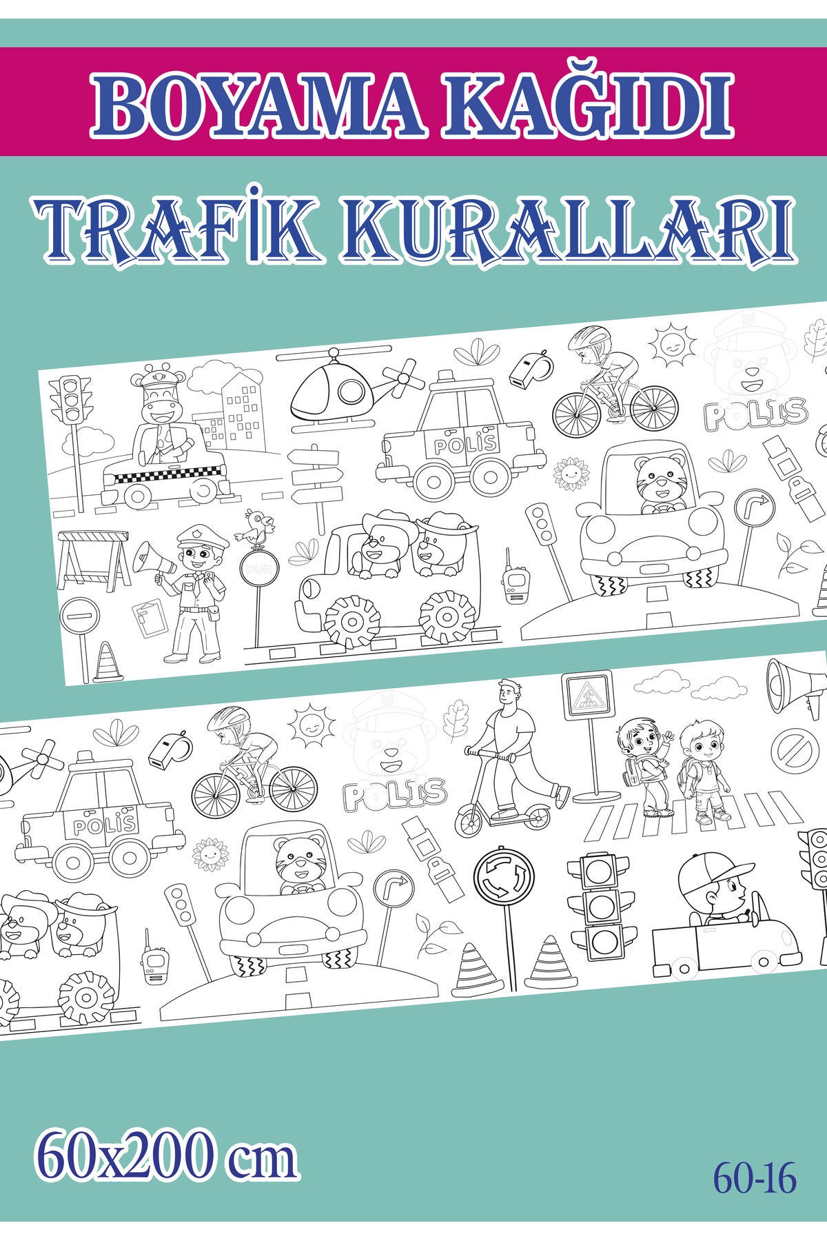 2 mt Trafik Kuralları Tema Çocuk Aktivite Dev Boyama Kağıdı