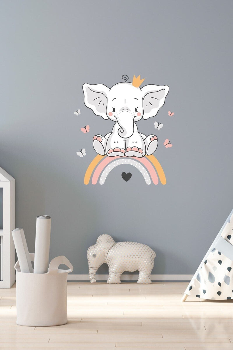 Sevimli Fil Ve Gökkuşağı Duvar Sticker