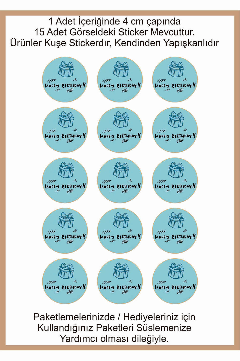 Doğum Günü tebrik sticker seti, 4x4 cm 15 adet Etiket seti