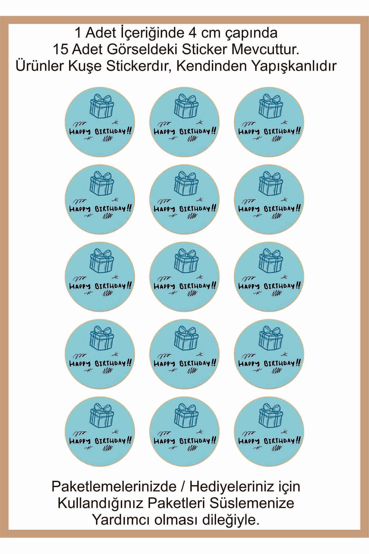 Doğum Günü tebrik sticker seti, 4x4 cm 15 adet Etiket seti