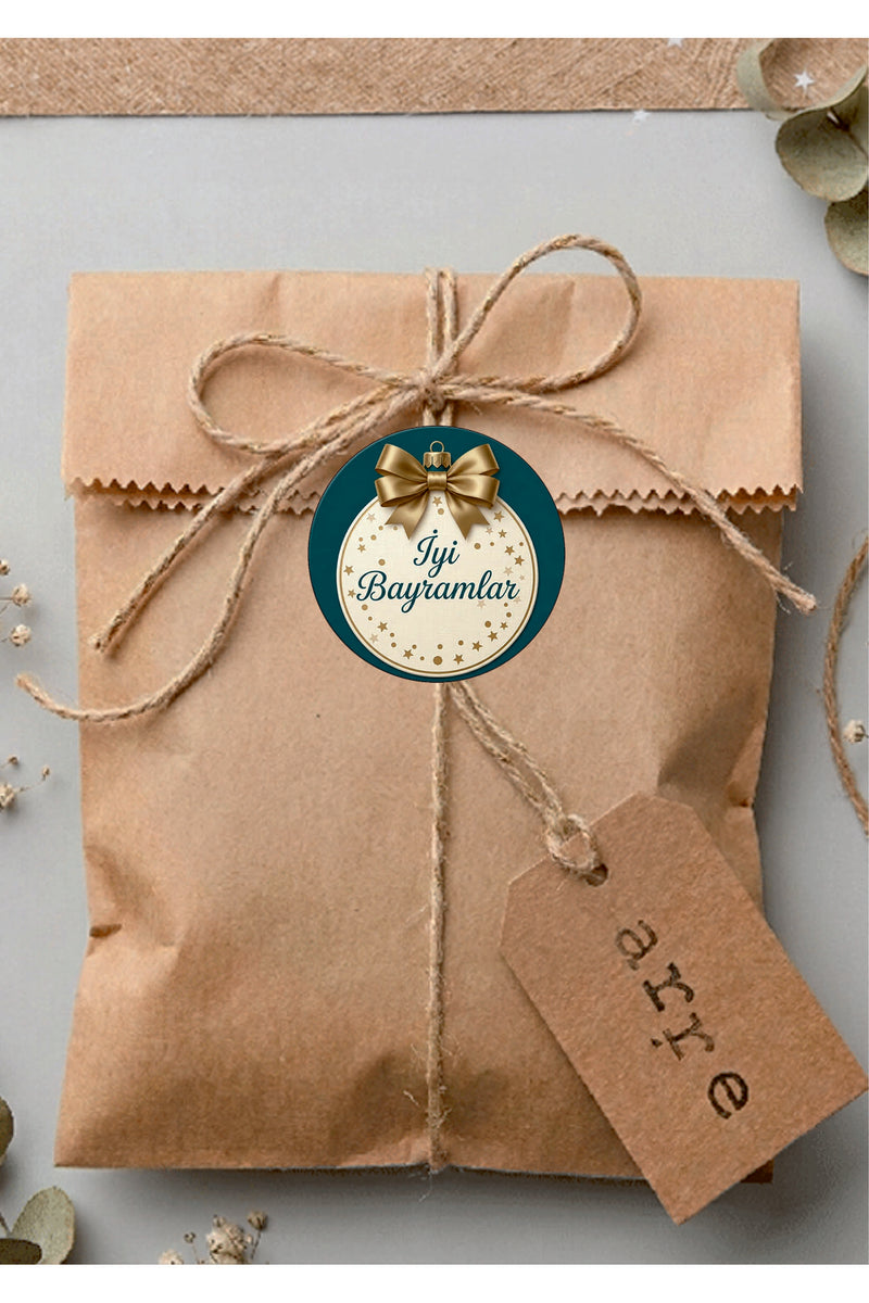 İyi Bayramlar yazılı, Paketleme Kutularına Özel Tasarım Etiketler 4 cm Çapında 15 Adet Etiket