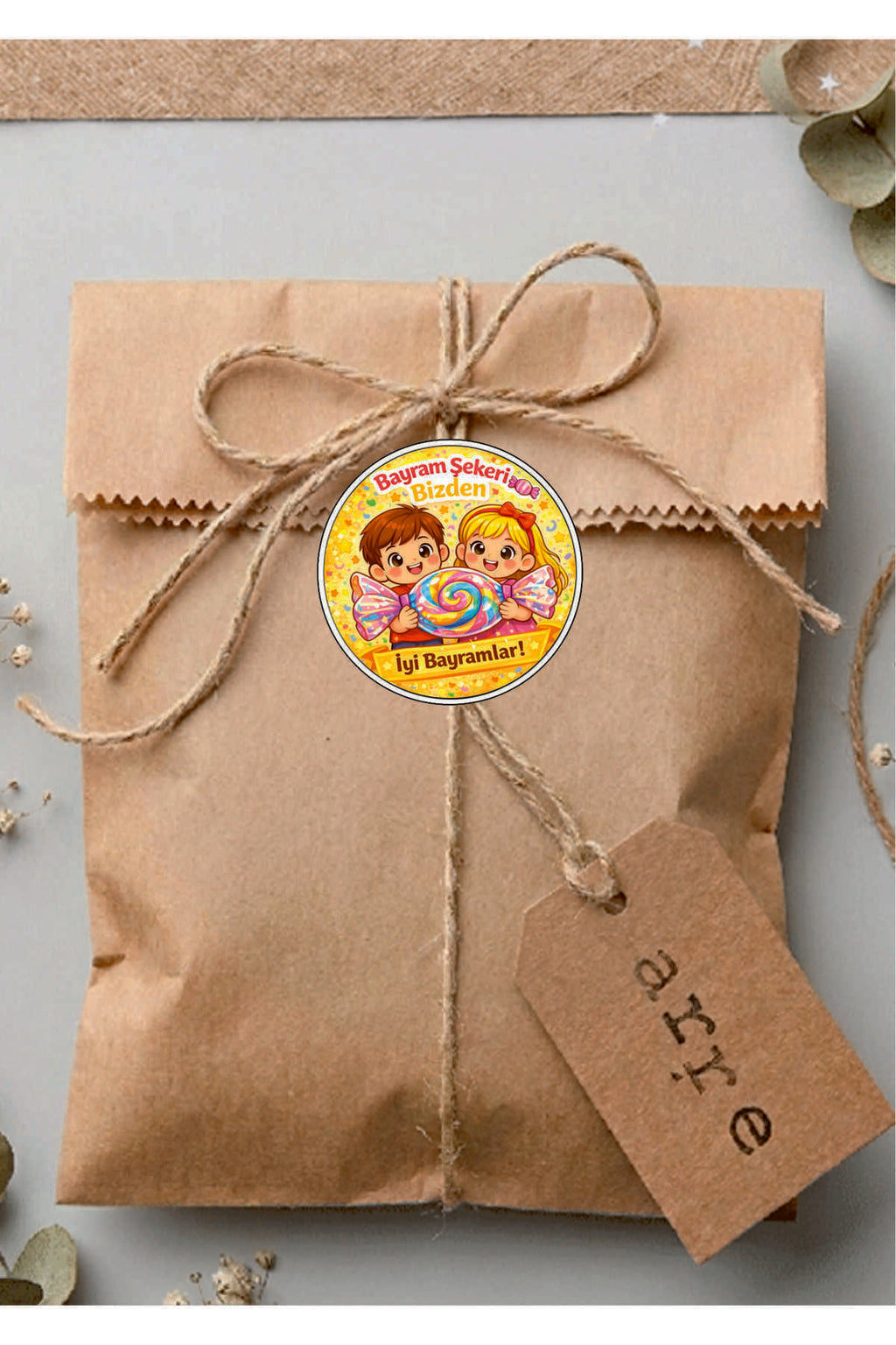 İyi Bayramlar yazılı, Paketleme Kutularına Özel Tasarım Etiketler 4 cm Çapında 15 Adet Etiket