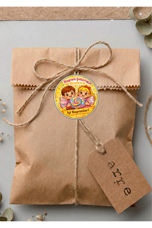 İyi Bayramlar yazılı, Paketleme Kutularına Özel Tasarım Etiketler 4 cm Çapında 15 Adet Etiket