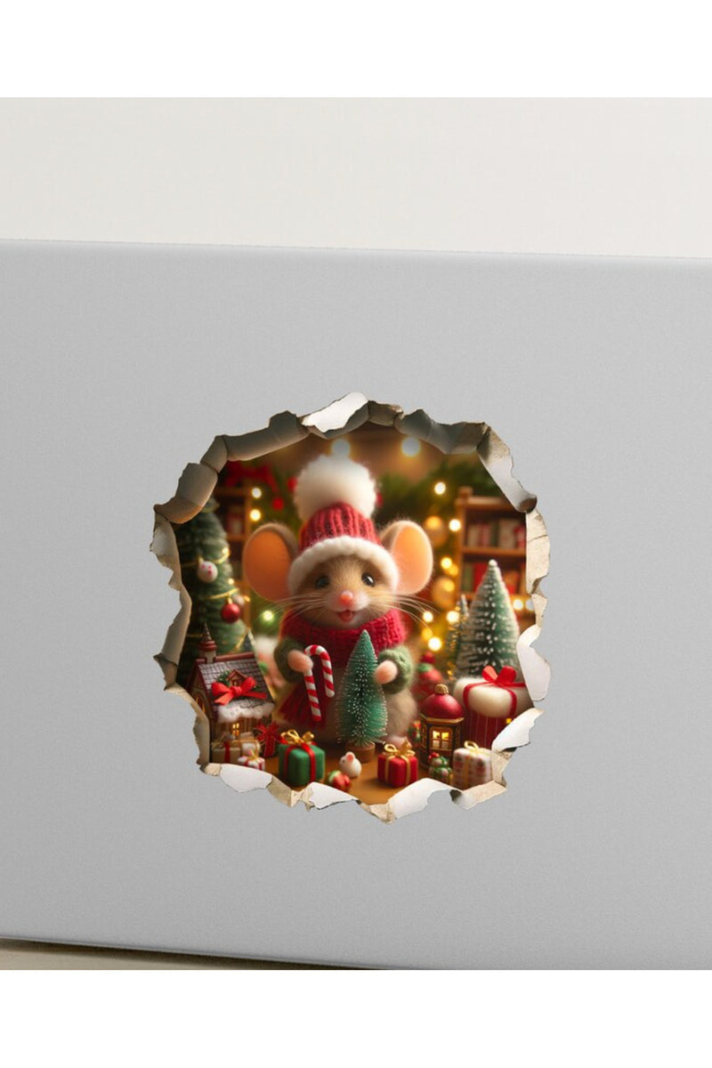 Şapkalı Yeniyıl Temalı Sevimli Noel Faresi Yılbaşı Yeni Yıl Dekoratif Sticker