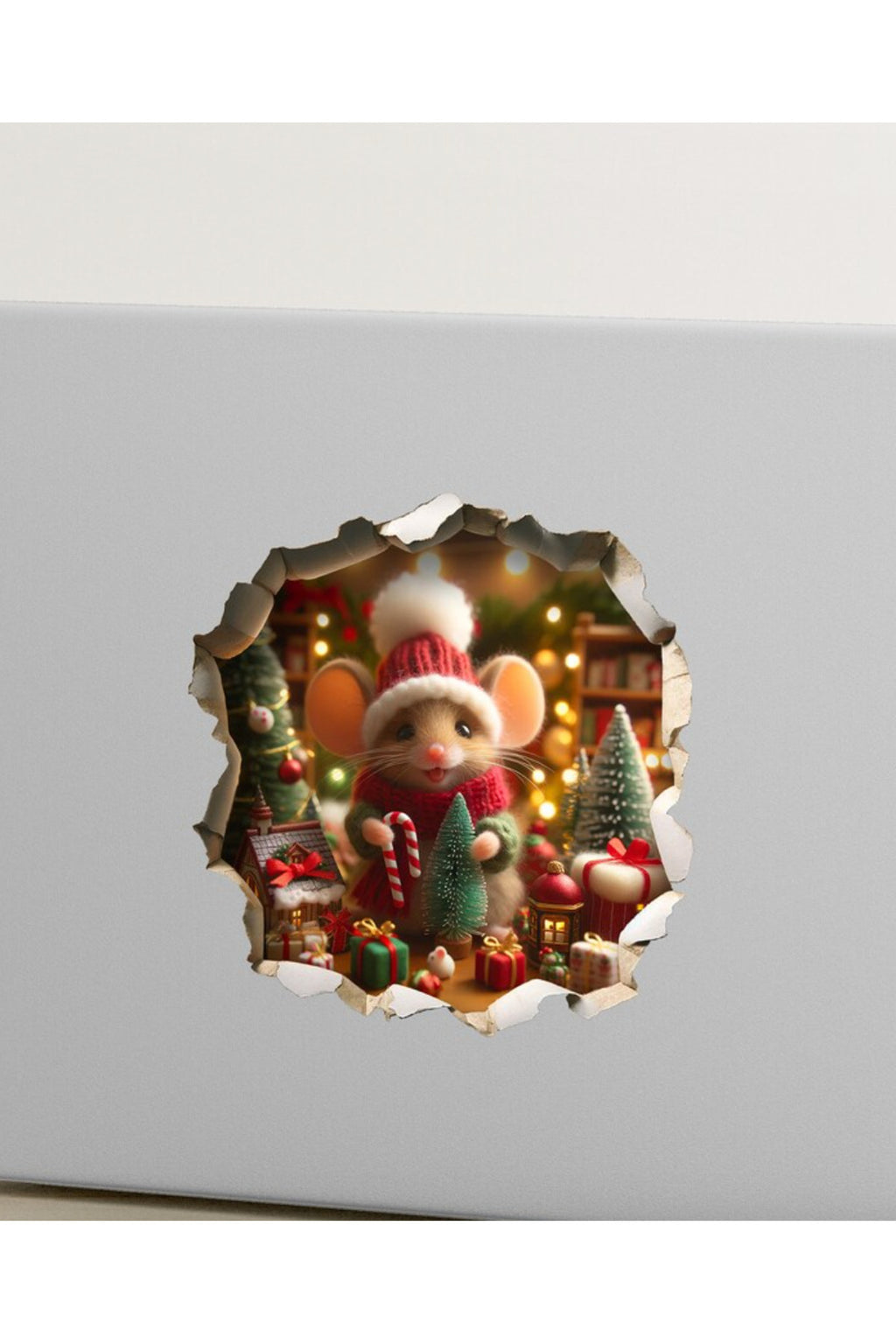 Şapkalı Yeniyıl Temalı Sevimli Noel Faresi Yılbaşı Yeni Yıl Dekoratif Sticker
