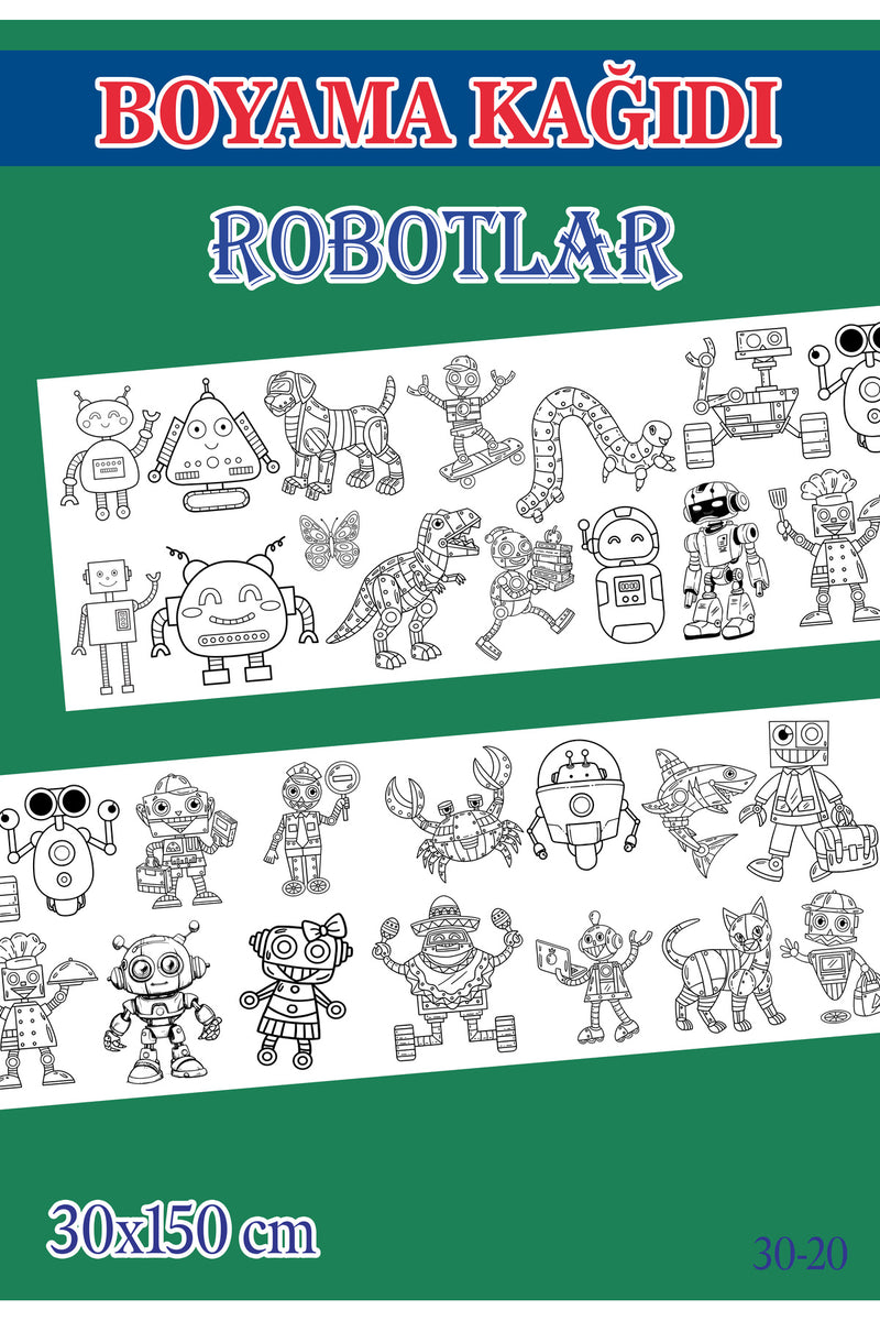 1,5 mt Robotlar Tema Çocuk Aktivite Dev Boyama Kağıdı