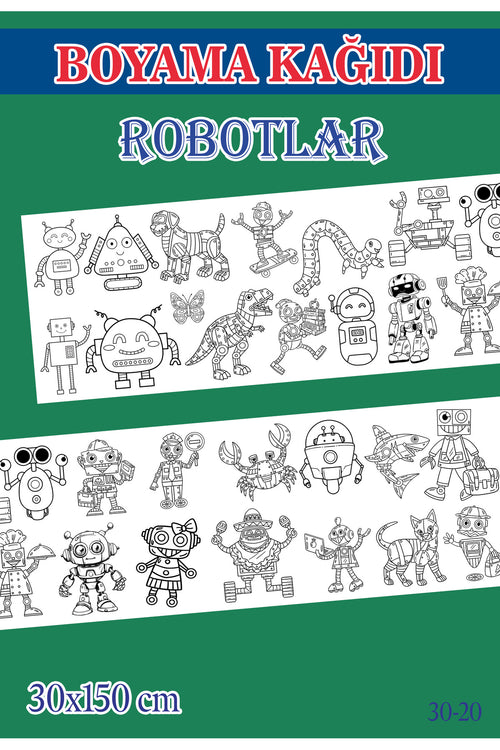 1,5 mt Robotlar Tema Çocuk Aktivite Dev Boyama Kağıdı