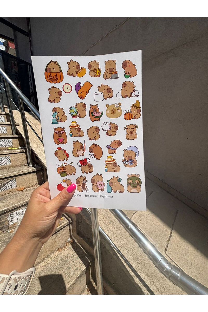 Capybara Kapibara Ajanda, Bullet Journal, Defter, Bisiklet Çıkartma Sticker - 116 adet