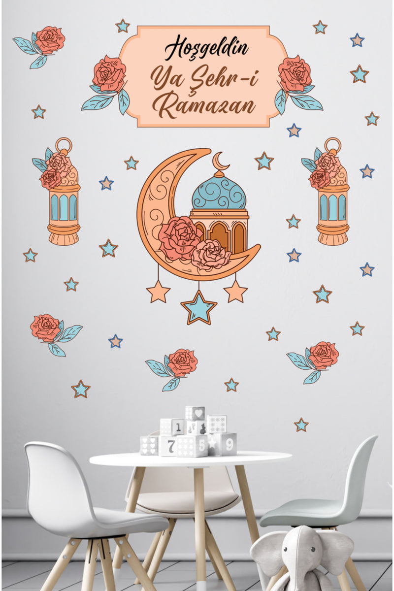 Ramazan Bayramı Hoşgeldin Ramazan Dekoartif Duvar Cam Kapı Sticker Seti