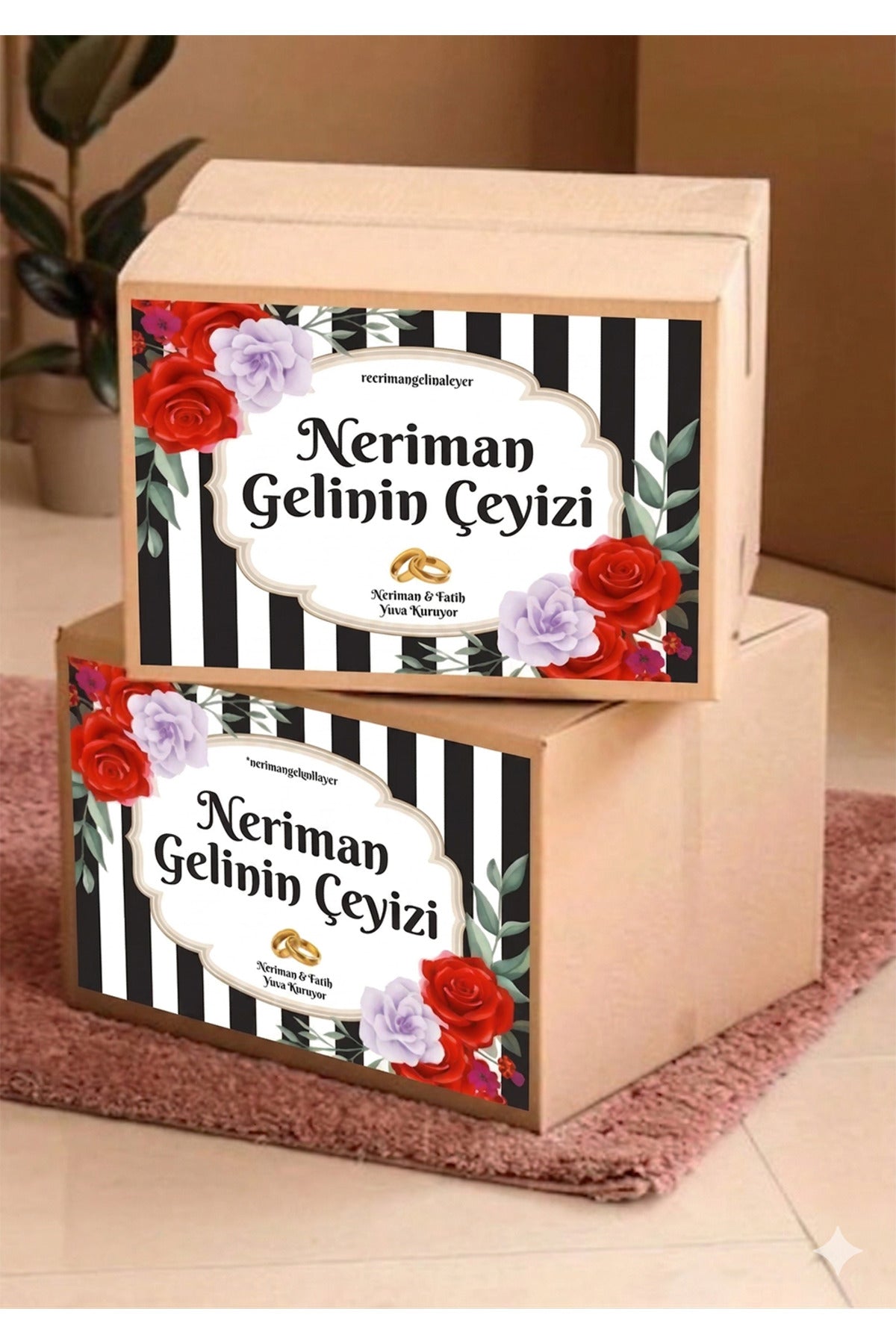 Isimli Özel Çeyiz Etiketi - 3 Farklı boyutta Toplam 46 adet Kendinden Yapışkanlı Etiket