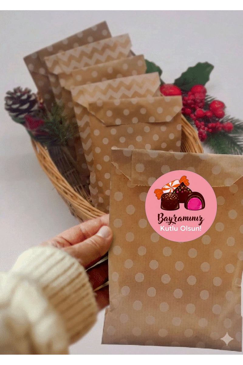 Bayramınız Kutlu Olsun yazılı, Paketleme Kutularına Özel Etiketler 4 cm Çapında 15 Adet Etiket