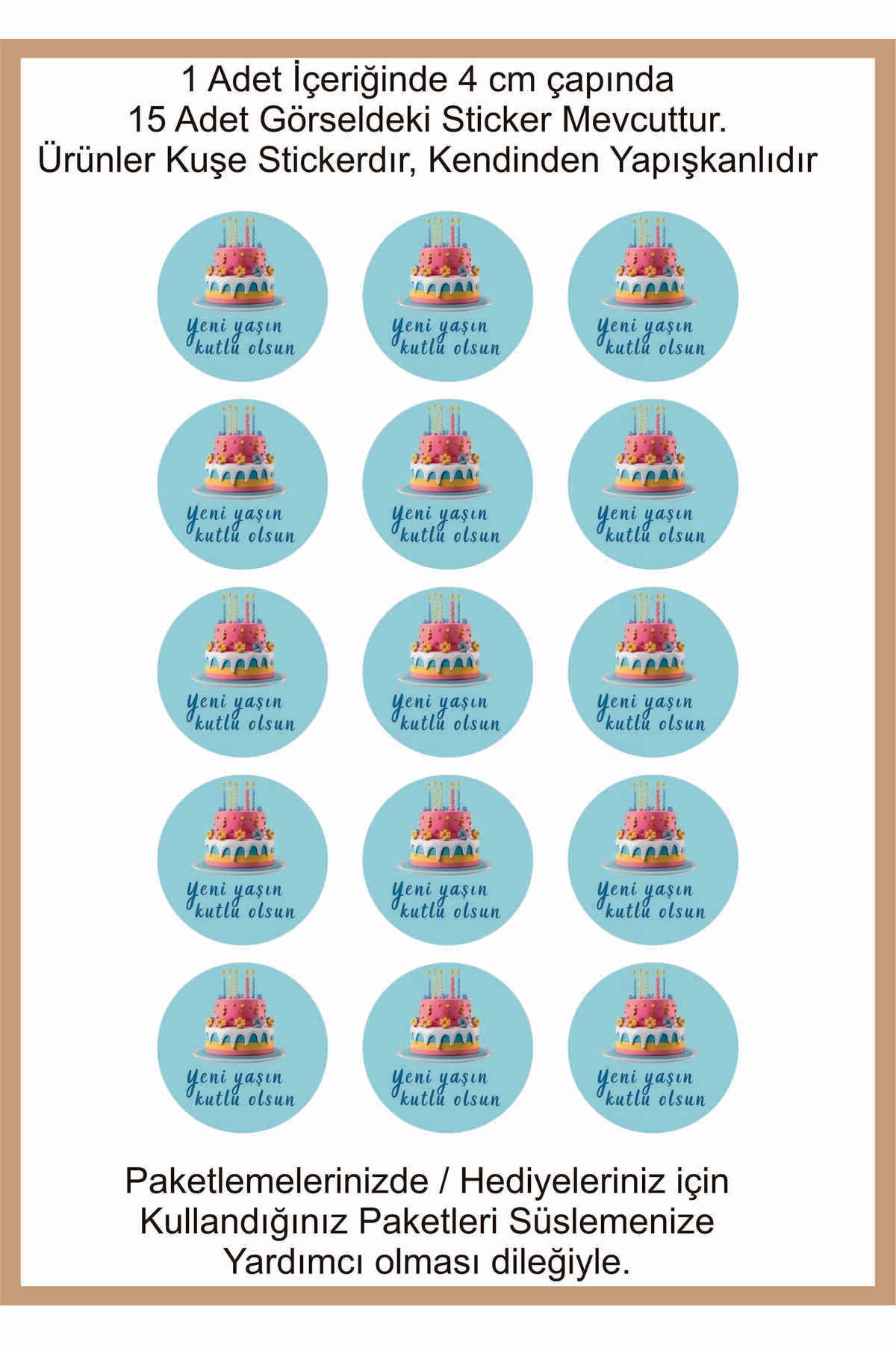 Doğum Günü tebrik sticker seti, 4x4 cm 15 adet Etiket seti