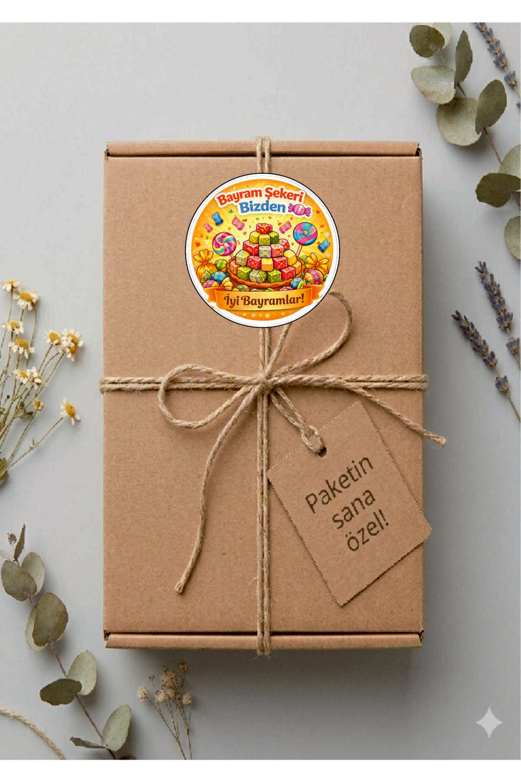 İyi Bayramlar yazılı, Paketleme Kutularına Özel Tasarım Etiketler 4 cm Çapında 15 Adet Etiket
