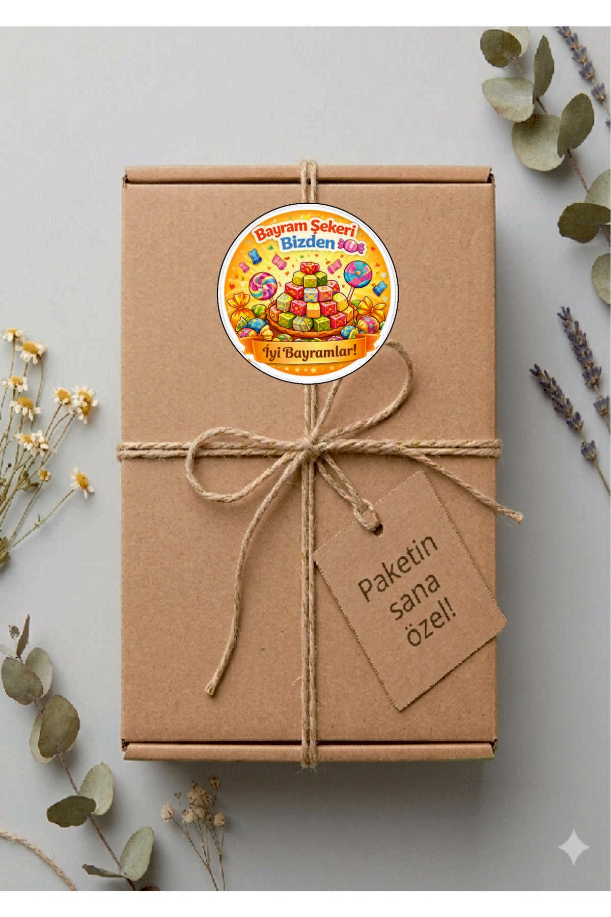 İyi Bayramlar yazılı, Paketleme Kutularına Özel Tasarım Etiketler 4 cm Çapında 15 Adet Etiket