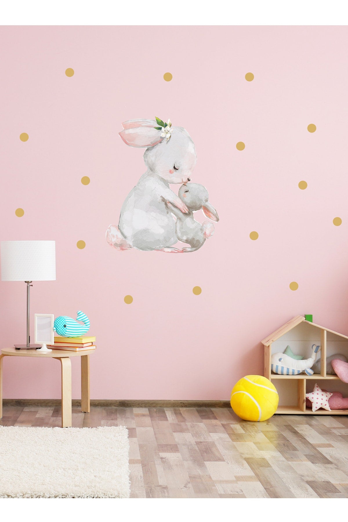 Annesi Yavrusu Tavşanlar Puantiyeli Duvar Sticker Seti