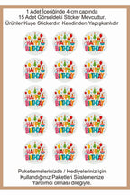 Doğum Günü tebrik sticker seti, 4x4 cm 15 adet Etiket seti