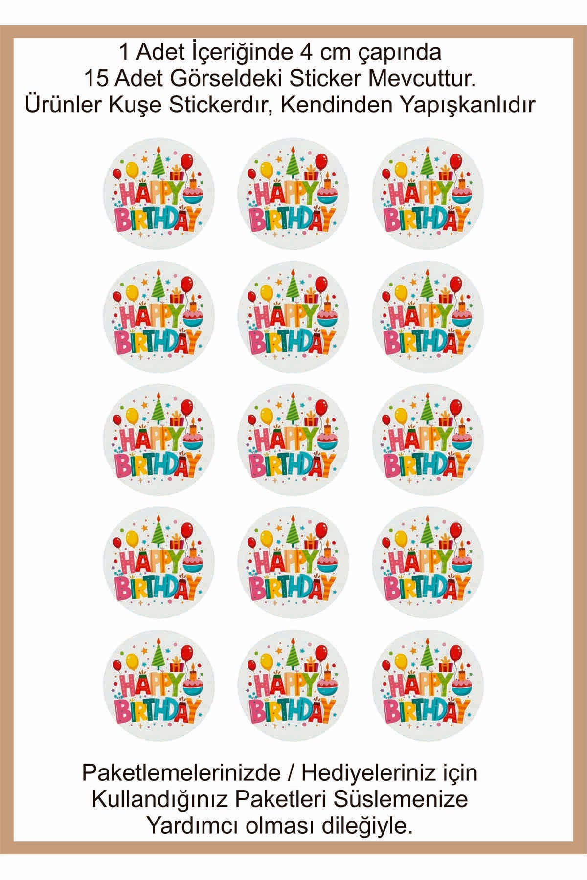 Doğum Günü tebrik sticker seti, 4x4 cm 15 adet Etiket seti