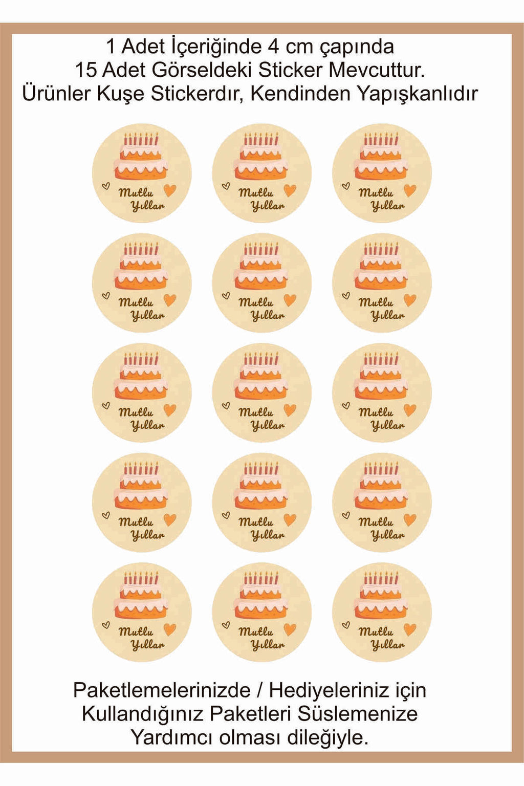 Doğum Günü tebrik sticker seti, 4x4 cm 15 adet Etiket seti