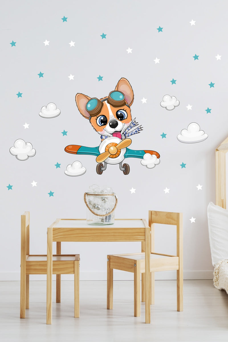 Gökyüzünde Pilot Köpek Duvar Sticker Seti