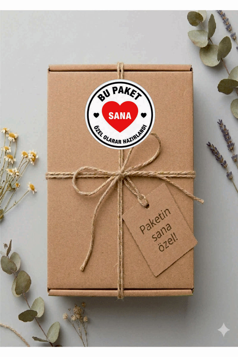 Paketleme Kutularına Özel Tasarım Etiketler 4 cm Çapında 15 Adet Sizin için sevgiyle hazırlandı