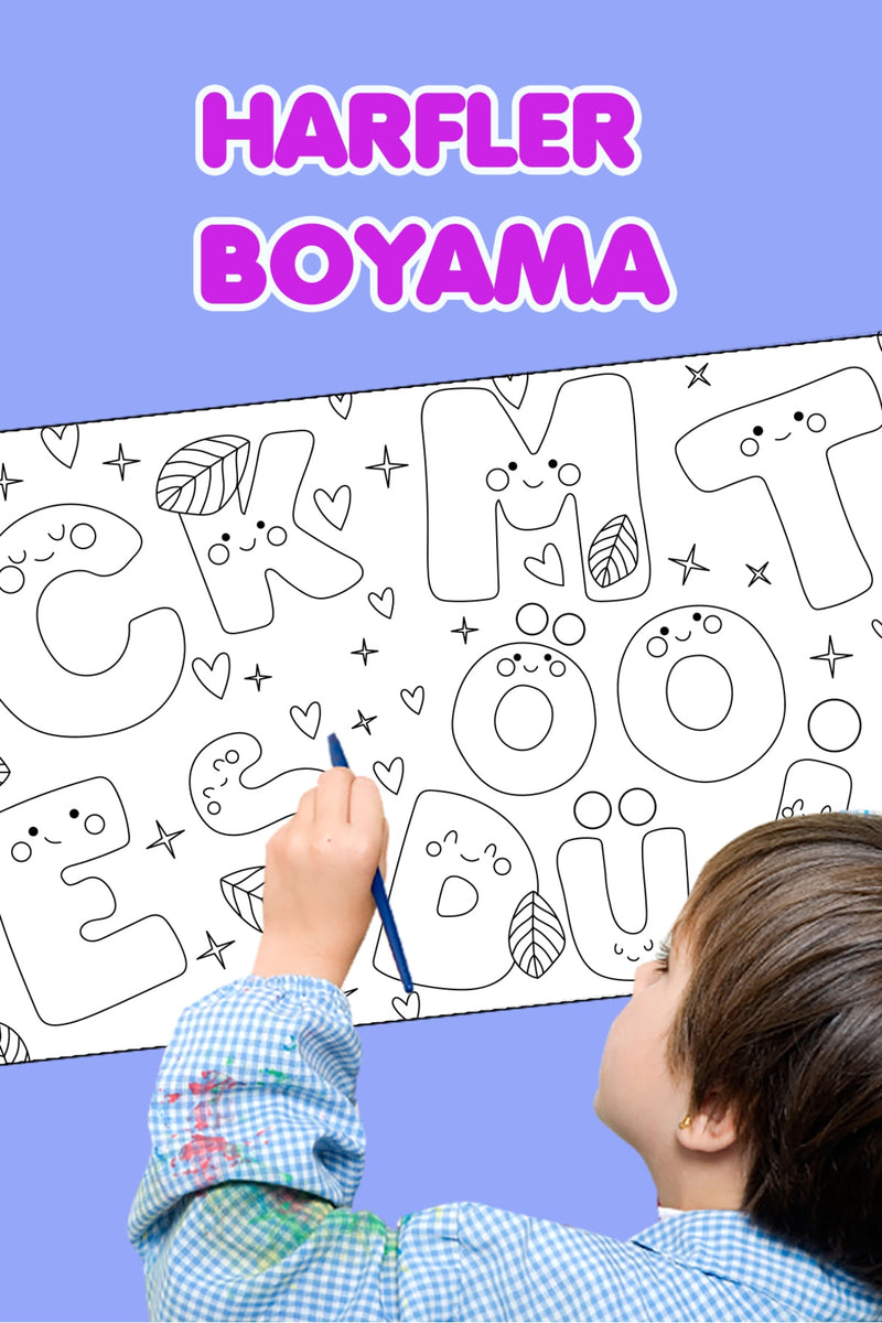 Boyama Harfleri Öğreniyorum Eğlenceli Alfabe Tatil Etkinlik Aktivite Dev Boyama Kağıdı