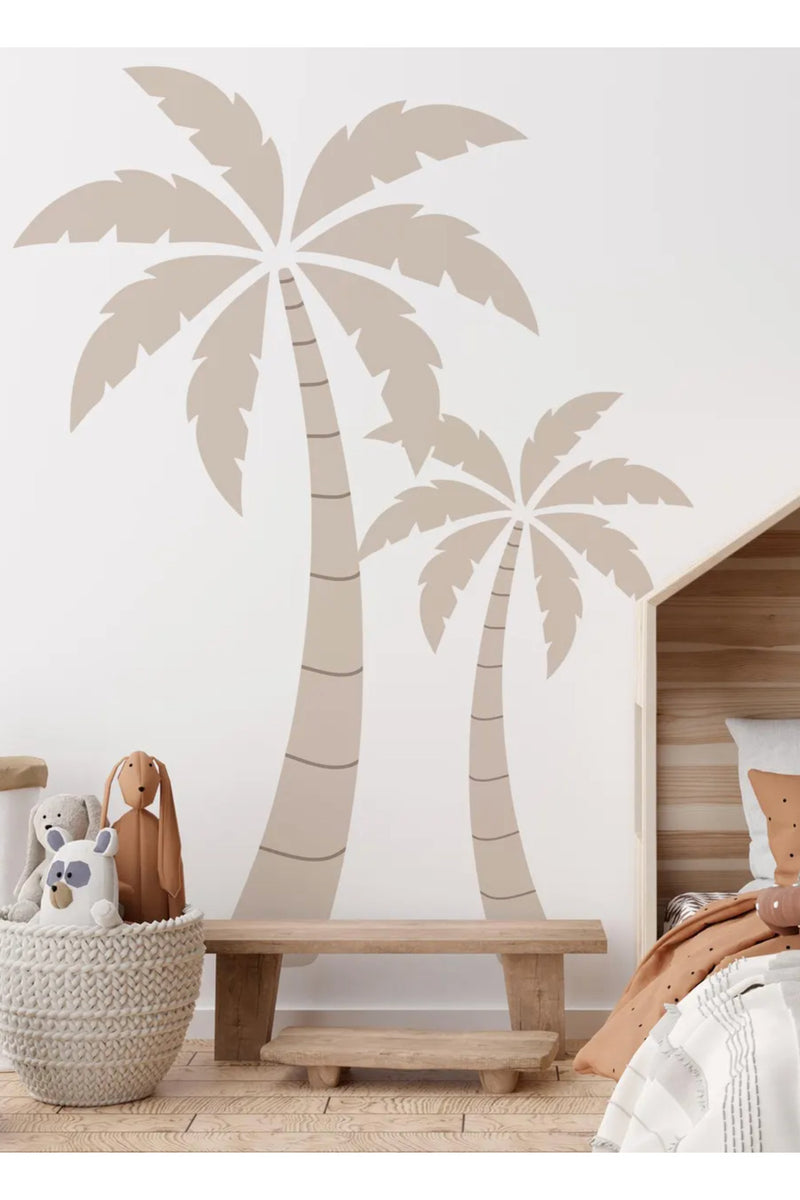 Boho Bej Renk Modern Tropikal Palmiye Ağacı Duvar Sticker Seti